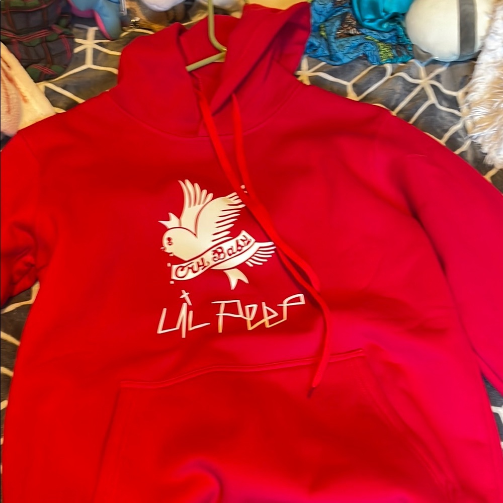 Red Lil Peep Hoodie with Dove Graphic